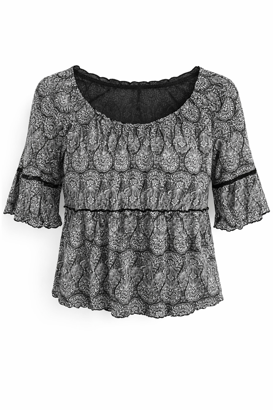 Goth Romantic Paisley Ruffle Sleeve Peasant Stretch Knit Top Small Axcess